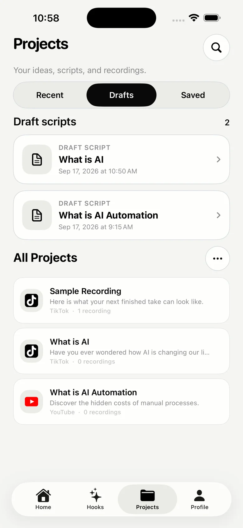 Draft scripts list