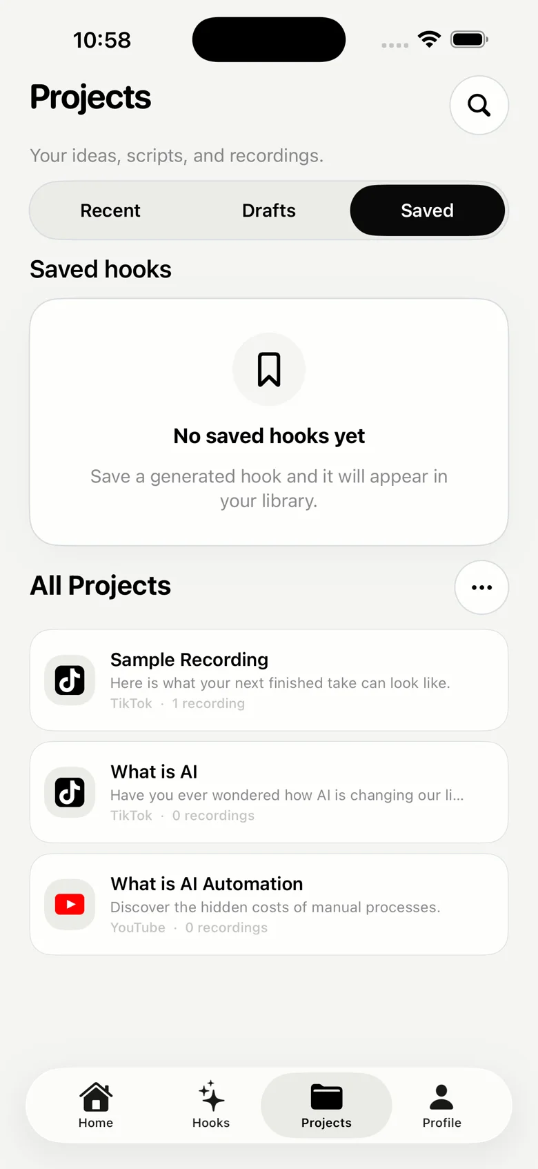 Saved hooks library, empty state