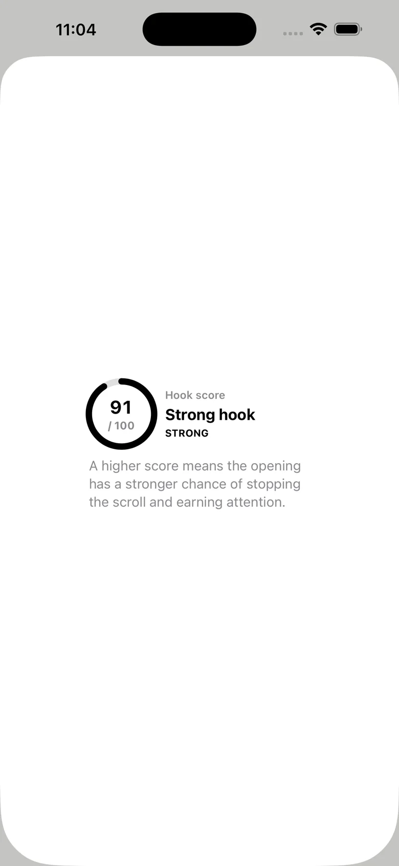 Hook score detail, 91 out of 100